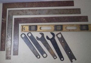 lot vintage shop garage hand tools Carpenter Squares Wrenches Level - Picture 1 of 9