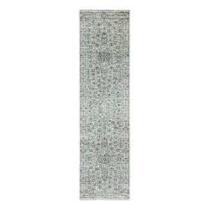 Alfombra de corredor anudada a mano 2'8""x10"" blanca diseño de dinastía mameluca R79684 - Imagen 1 de 7