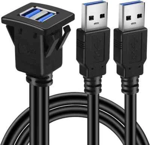 BATIGE Dual Ports Square USB 3.0 Panel Flush Mount Extension Cable with Buckle f - Bild 1 von 7