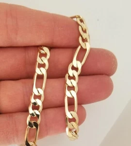 14k Real Solid Yellow Figaro Chain Bracelet Pulseras de Oro Figaro - Picture 1 of 4