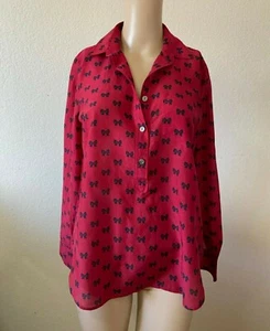 J Crew Red Ribbon Button Popover Long Sleeve Shirt Size 2 - Picture 1 of 4