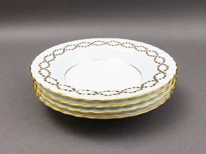 Juego de 4 cuencos de sopa Minton England Tiffany S600 hojas doradas azul claro con borde de remolino - Imagen 1 de 7