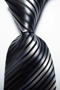 New Classic Striped Black Gray JACQUARD WOVEN 100% Silk Men's Tie Necktie - Picture 1 of 2