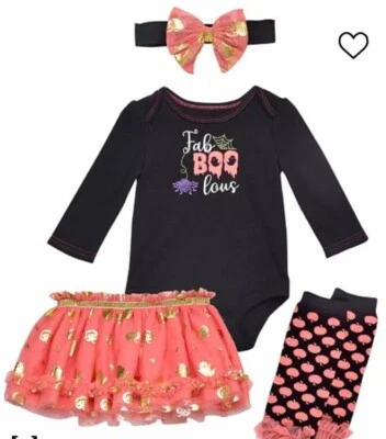 Bebé Niñas Halloween Body, Falda, Diadema y Calentadores de Piernas Conjunto de 4 piezas 3 meses Foto 1 de 4