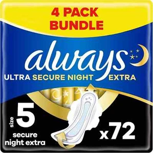 Always Ultra Sanitary Towels/Pads with Wings, Secure Night Size 5 (72 Count) - Picture 1 of 6