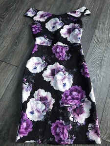 Womens WAL G7 Purple & Pink Floral Midi Formal Dress - UK 12/14 - Picture 1 of 6