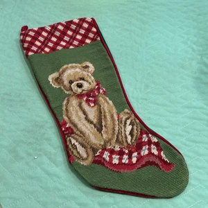 Needlepoint Christmas Stocking Teddy Bear - Picture 1 of 14