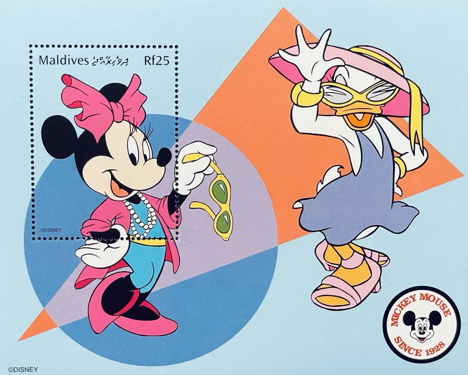 MALDIVAS MICKEY MOUSE 70º ANIVERSÁRIO SELOS DISNEY MINNIE & DAISY SS MNH 1999 - Imagem 1 de 1