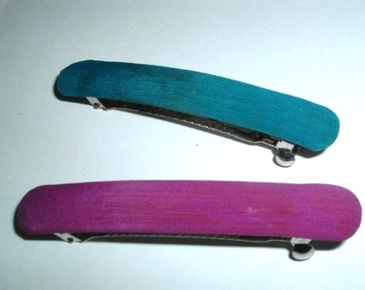 Par de pasadores de pelo vintage de gamuza púrpura y azul Foto 1 de 3