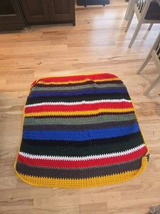 Gehäkelter afghanischer Überwurf bunt gestreift gewellte Borte 54 x 54 - Bild 1 von 7