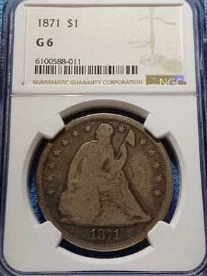 Dólar de plata libertad sentada 1871 NGC G6 dólar gran trabajador Foto 1 de 4