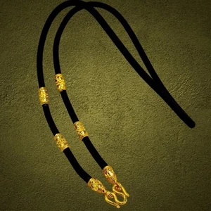 Dragon Rope Amulet Black Necklace & Gold Thai Baht Yellow Gold Plated 22 inch T2 - Picture 1 of 1
