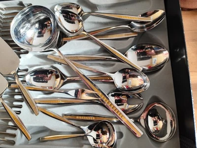 Princess Besteck 76 Teile Edelstahl mit  Goldeinlage mit Koffer Vintage - Bild 1 von 4