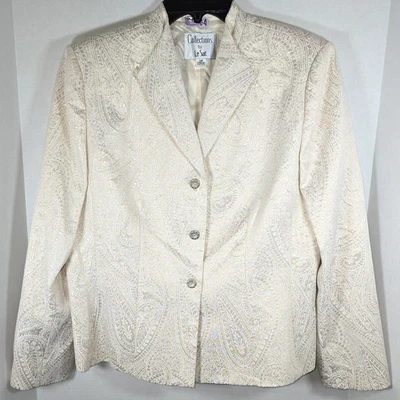 Le Suit 2 Pc Skirt & Jacket 14P Ivory Gold Thread Formal Wedding Career Cocktail - Image 1 of 4