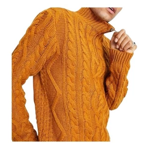 Suéter naranja con media cremallera tejido con cable pesado de diseño de ASOS para hombre talla grande - Imagen 1 de 13