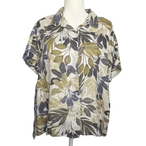 Tahari Tropical Linen Blouse Button Up Short Sleeve Coastal Beach XL - Picture 1 of 10