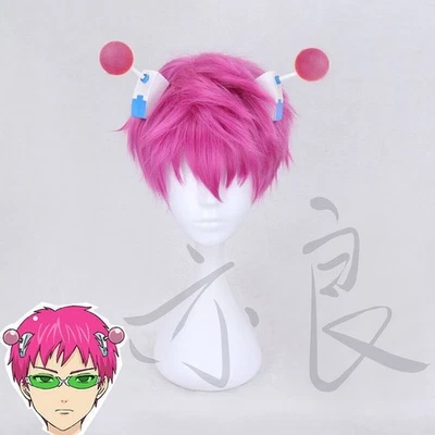 Disfraz de Cosplay The Disastrous Life of Saiki Kusuo Peluca Rosa Prendas para la cabeza Horquillas Foto 1 de 4