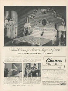 1940 Cannon Perkal Laken Bettwäsche Schlafzimmerbettwäsche Bettwäsche Vintage Print Ad - Bild 1 von 1