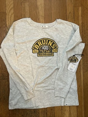 Camiseta Boston Bruins Edición Limitada Logo Centenario Para Mujer M Manga Larga '47 Marca Nueva Con Etiquetas Foto 1 de 4