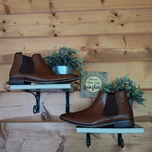 Tommy Hilfiger Sesame Faux Leather Chelsea Boots Dress Shoe Brown Burnished 10.5 - Picture 1 of 13