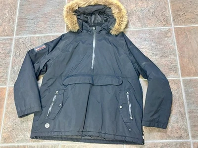 ~~Lands End L/P 14-16 Black Winter 1/2 zip RECCO Jacket Removable Faux Fur Trim - Image 1 of 4
