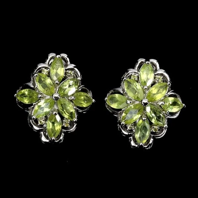925 Sterling Silver Earrings Marquise Peridot Sapphire Diamond Cut Gemstone - Image 1 of 4
