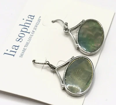 Lia Sophia “Illusion” Oval Shaped Silver Tone Earrings w/Mother of Pearl Stone - Image 1 of 3