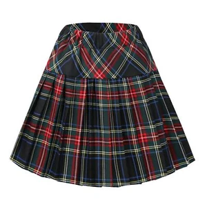 Women's Elastic Waist Plaid Pleated Skirt Tartan Skater School Uniform Mini S... - Picture 1 of 7
