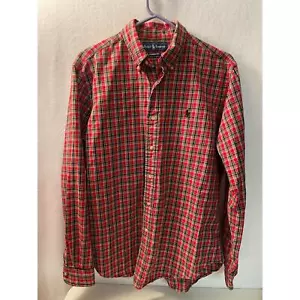 Ralph Lauren long sleeve flannel button shirt Red plaid men medium Classic Fit - Picture 1 of 7