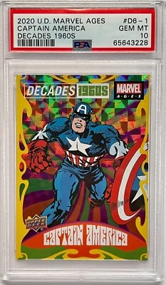 2020 UD MARVEL AGES DECADES 1960s CAPTAIN AMERICA D6-1 PSA 10 GEM MINT POP = 2 - Image 1 of 2