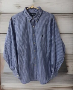 Camisa Oxford Polo Ralph Lauren Clásica Abotonada Azul Blanco Rayas Talla 17 34/35 - Imagen 1 de 4