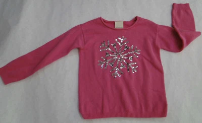 Suéter de malha Sonoma meninas manga longa rosa quente lantejoulas floco de neve tamanho 4 - Imagem 1 de 3