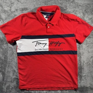 Tommy Hilfiger Shirt Mens 2XL Polo Logo Spell Out Cotton Mesh Cotton Streetwear - Picture 1 of 10