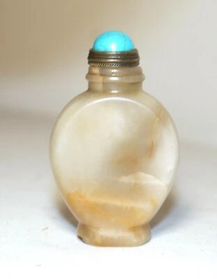 vintage Chinese carved agate turquoise stone snuff bottle sculpture trinket  - Image 1 of 4