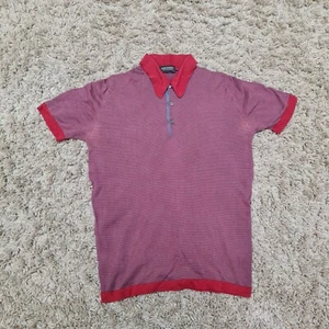 John Smedley Shirt Mens Small Red Polo Sea Island Cotton Short Sleeve Top Stripe - Picture 1 of 11