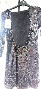 Ladies Black Sequin AX Paris Dress UK 12 Stretch Lace Cocktail event cruise 2YK - Picture 1 of 5