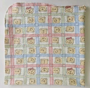 Vtg Teddy Bear Baby Receiving Blanket Squares Box Flannel Stars Bow Blue Green - Picture 1 of 5