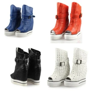 Gothic Womens Peeptoe Platform Shoes Wedge Heels Hollow Out Buckle Punk Sandals - Picture 1 of 14