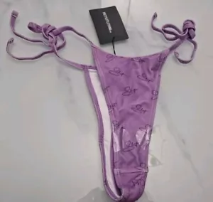 Pretty Little Thing Lilac Bikini Bottoms UK14 EU42 Towelling Thongs High Waist - Picture 1 of 12