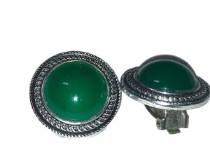 West Germany Turquoise Tone Clip on Earings c1949 Dome Cabochon Signed Silver fr - Picture 1 of 10