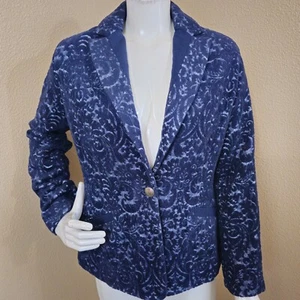 CABI #109 New Wool Blend Midnight Blue Jacguard Jacket~Size 2 - Picture 1 of 10