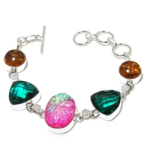 Triplet Opal Gemstone Handmade 925 Sterling Silver Jewelry Bracelet Size 7-8" - Picture 1 of 1