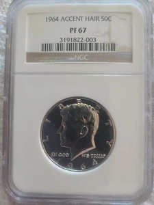 1964 P Kennedy Half Dollar Proof ACCENTED HAIR PF67 NGC  - Picture 1 of 9