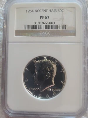 1964 P Kennedy Half Dollar Proof ACCENTED HAIR PF67 NGC  - Image 1 of 4