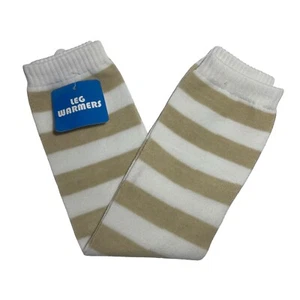 Women's High Leg Warmers Socks One Size White Beige Striped Cotton Blend Knit - Picture 1 of 8