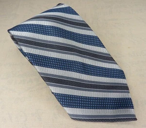 Geoffrey Beene Tie Silver Gray Blue Striped 100% Silk Hand Made 58"X4" - Picture 1 of 5
