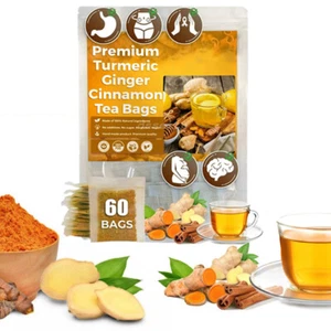 60Bags Turmeric Ginger Cinnamon Tea No Additive Support Brain Weight Sleep-Skin - Picture 1 of 26