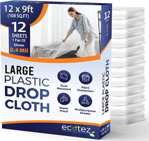 12 Pack 12 X 9 Ft Extra Large Painter'S Drop Cloth - Light & Durable Dust Cover - Picture 1 of 12