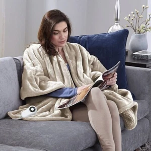 Perfect Fit Silky MacroMink Electric Heated Warming Snuggler Cape Wrap Sand - Picture 1 of 3