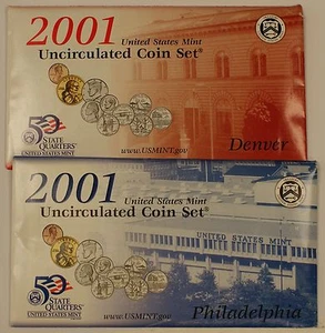 2001 P&D United States Mint Set With Envelope & COA and P&D State Quarters - Picture 1 of 2